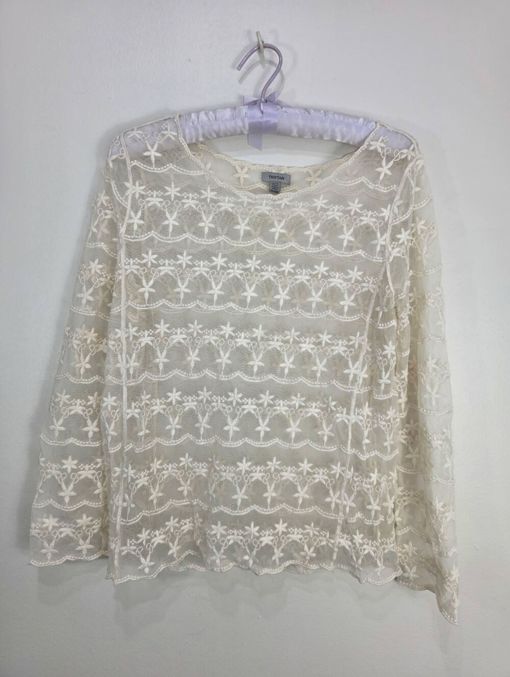 Tristan Cream Floral Lace Sheer Blouse - Picture 1 of 5